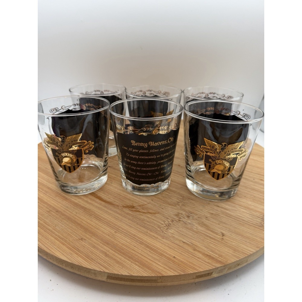 West Point Gold Logo Art Benny Havens Oh! Libby Bourbon Glasses Set Of 6 NOS